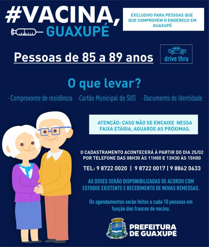 Prefeitura de Guaxupé inicia cadastramento para vacinação de idosos de 85 a 89 anos
