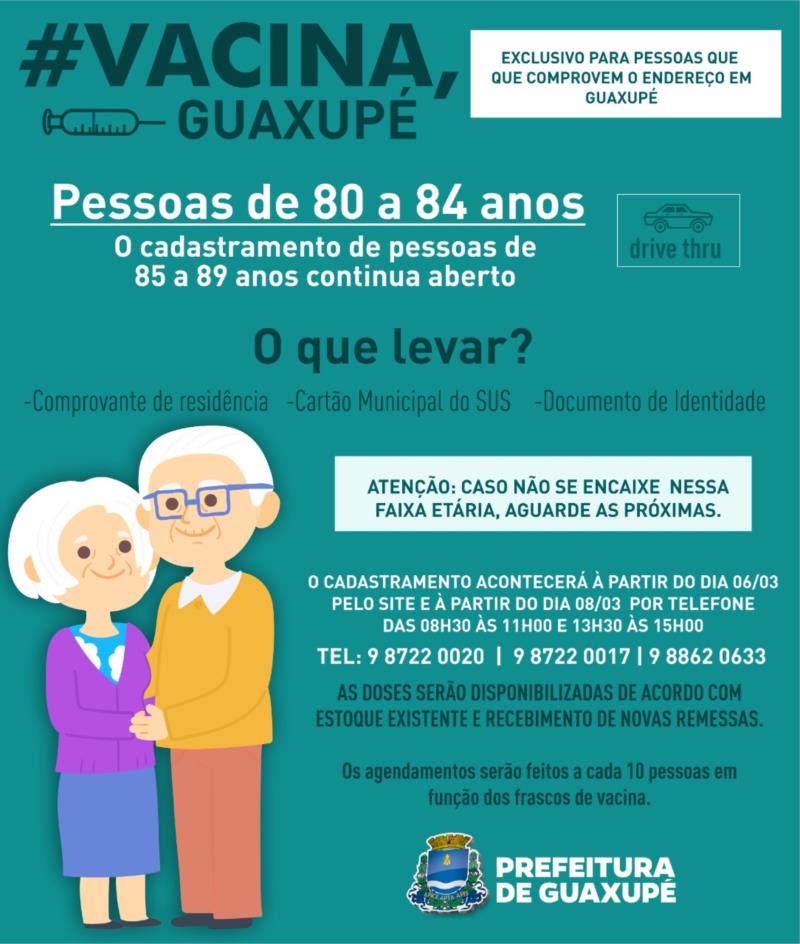 Prefeitura de Guaxupé inicia cadastro para vacinação de idosos entre 80 e 84 anos contra a Covid-19 