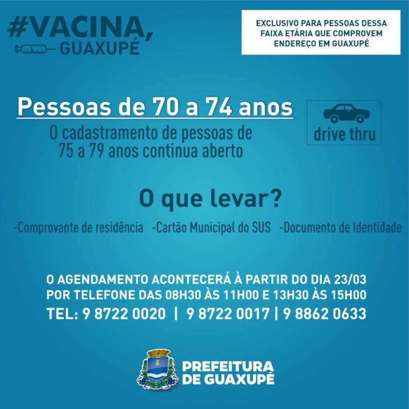 Idosos entre 70 a 74 anos já podem se cadastrar para receber a vacina contra a Covid-19 em Guaxupé