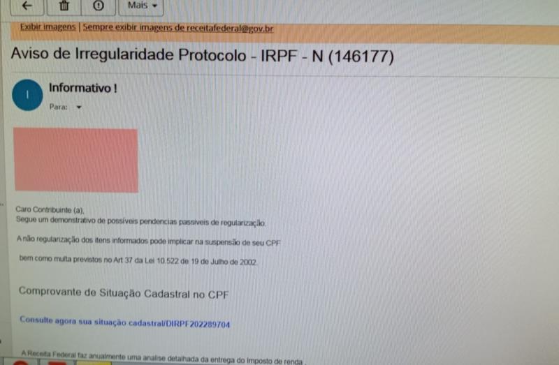 Receita Federal alerta sobre novo golpe por e-mail relativo a Imposto de Renda