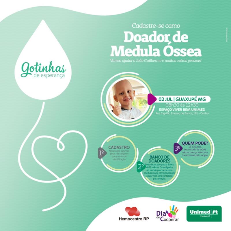 Unimed realizará campanha para cadastro de doadores de Medula Óssea em Guaxupé